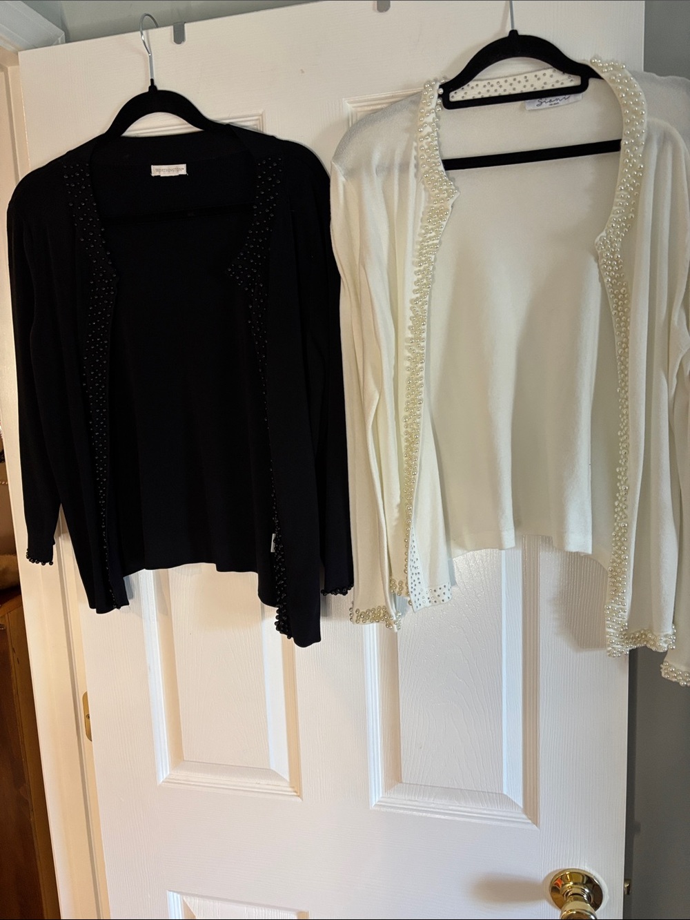 Worthington Pearl-Trim Open Cardigan - Black & Cream